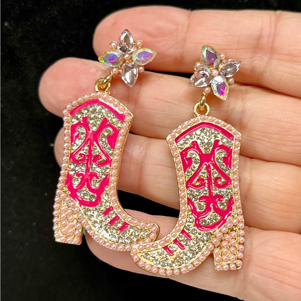 *HOST PICK * Blinged cowgirl boot and rhinestone earrings -metal